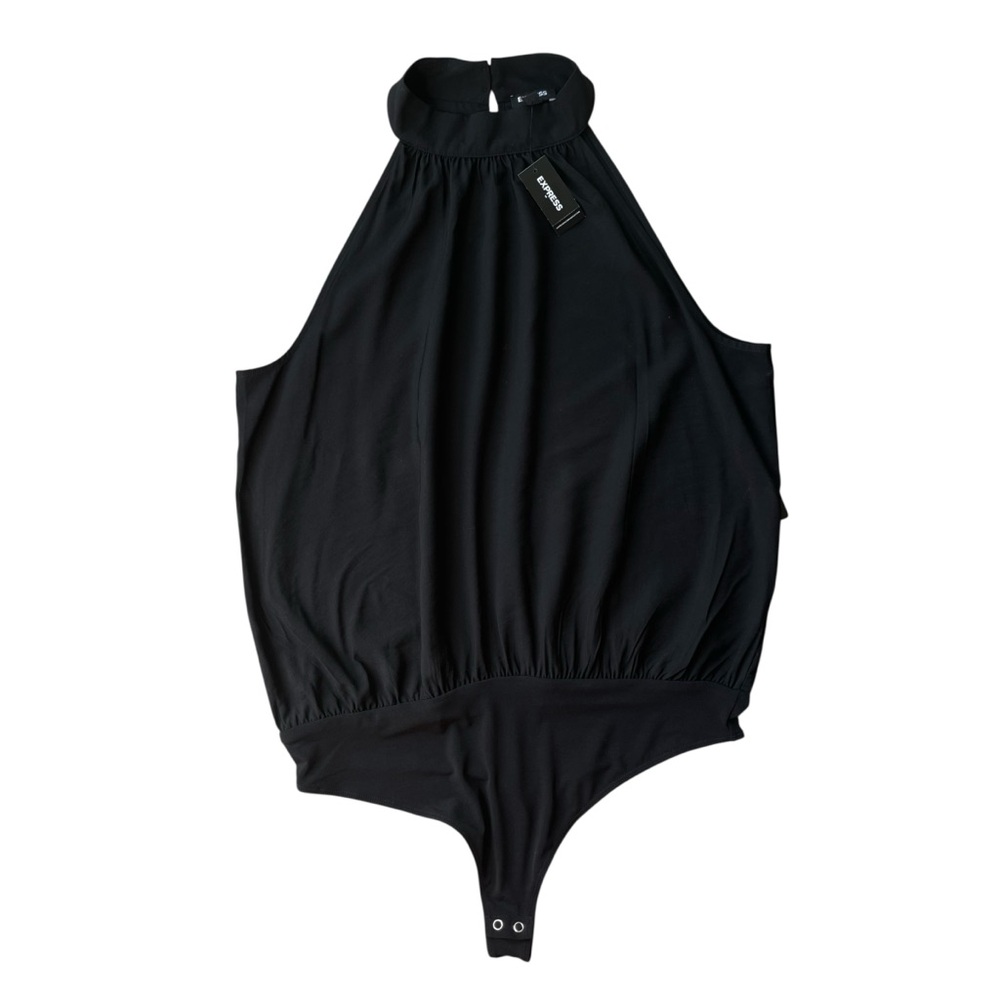 NWT Express Halter Bodysuit Size L Black Cinched Waist
